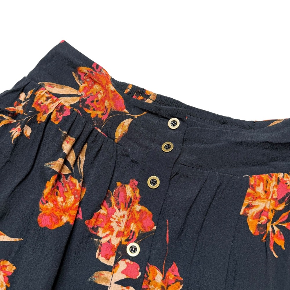 GARNET HILL Midi Skirt Black Floral Button Front Smocked Back Women's Size Small - Picture 2 of 7